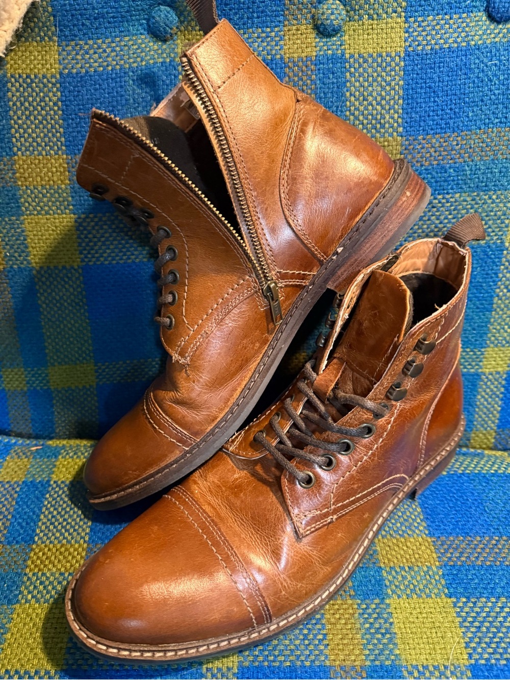 Four Brothers 7639127 Men's 10.5 Brown Leather Lace Up Zip Up Ankle Boots